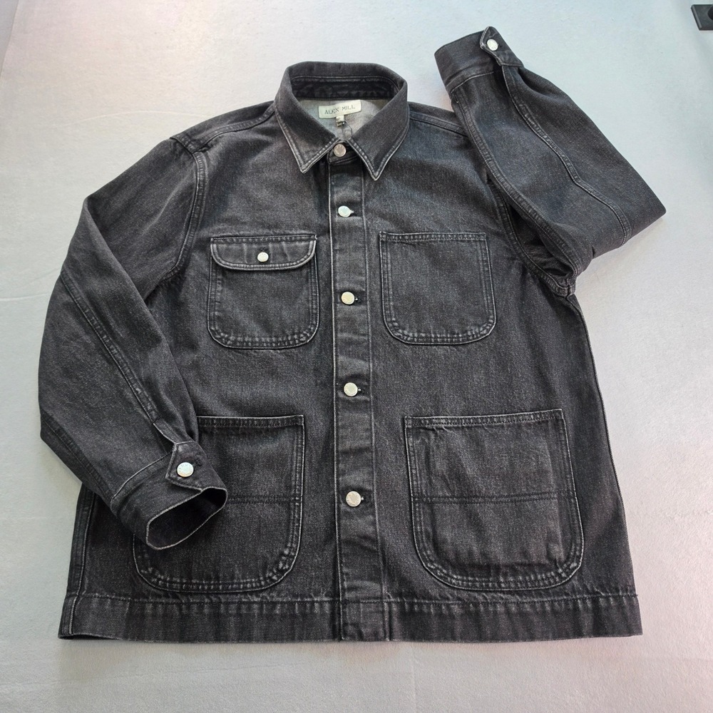 Alex Mill Mens L Work Jacket Black Denim Vintage Wash Utility Jacket NWT